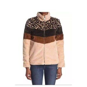 Altar’d State Fleece Faux Fur Leopard Colorblock Jacket Medium